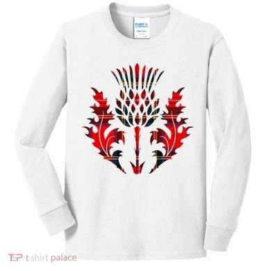 Scottish Tartan Thistle Emblem Kids Long Sleeve Shirt