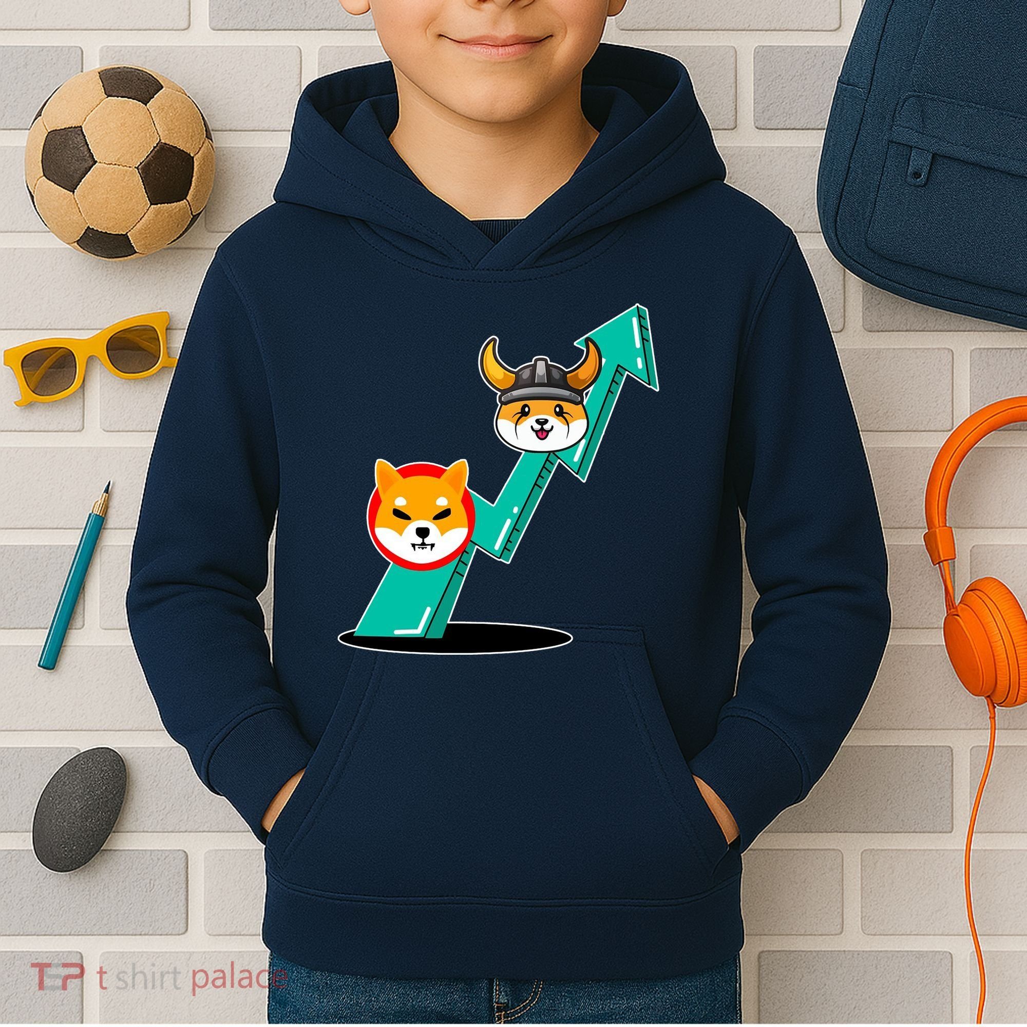 Shiba To The Moon Chart Kids Hoodie