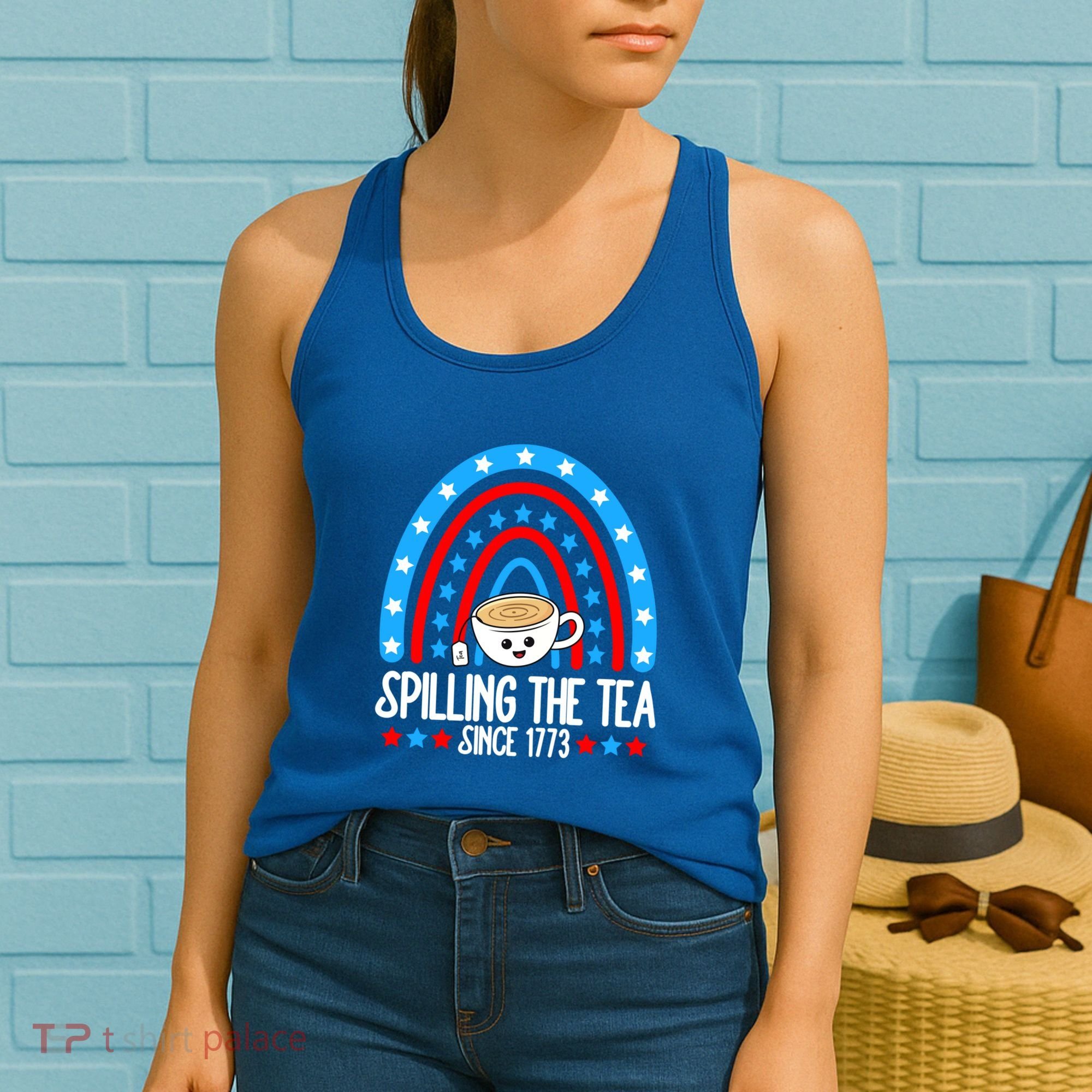 Spilling The Tea Since 1773 4th Of July Rainbow For Teacher Gift Women's Tank Top