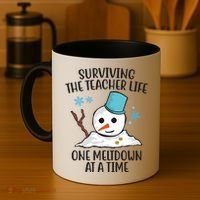 Surviving The Teacher Life One Meltdown At A Time Snowman Coffee Mug thumb 4
