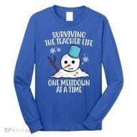 Surviving The Teacher Life One Meltdown At A Time Snowman Long Sleeve Shirt thumb 0