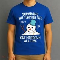 Surviving The Teacher Life One Meltdown At A Time Snowman T-Shirt thumb 3