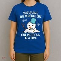 Surviving The Teacher Life One Meltdown At A Time Snowman T-Shirt thumb 4