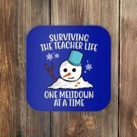 Surviving The Teacher Life One Meltdown At A Time Snowman Coaster thumb 0