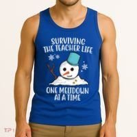 Surviving The Teacher Life One Meltdown At A Time Snowman Tank Top thumb 3