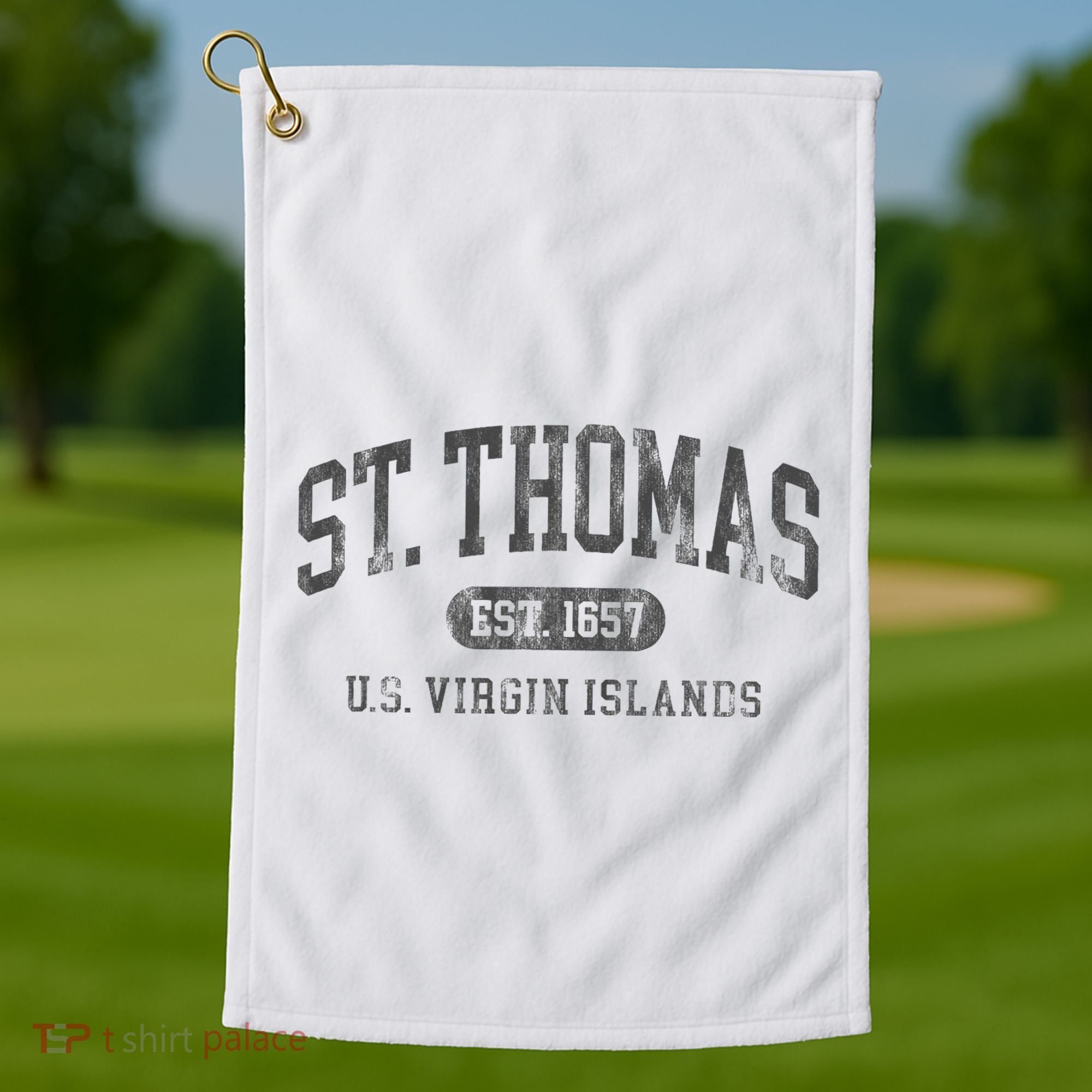 St Thomas Usvi Throwback Text Vacation Souvenir Golf Towel