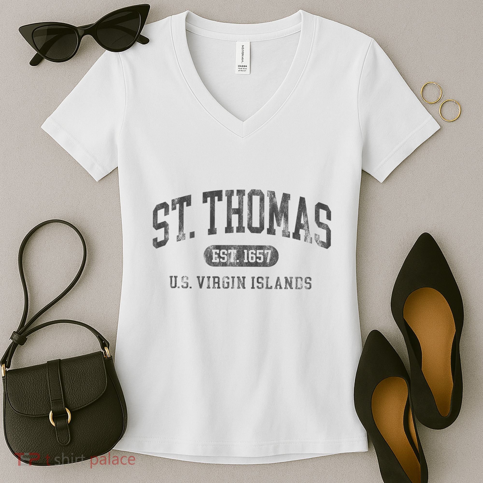 St Thomas Usvi Throwback Text Vacation Souvenir Women's V-Neck T-Shirt