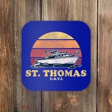 Saint Thomas USVI Vintage Boating 70s Retro Boat Design  Coaster