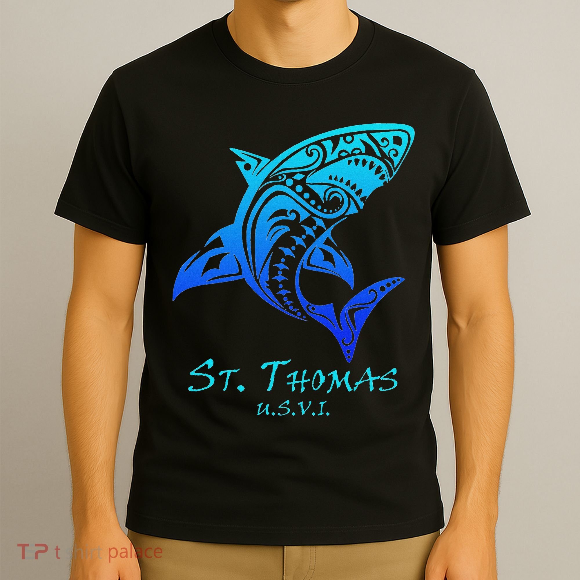 St. Thomas, Usvi Vintage Retro Tribal Shark Vacation T-Shirt