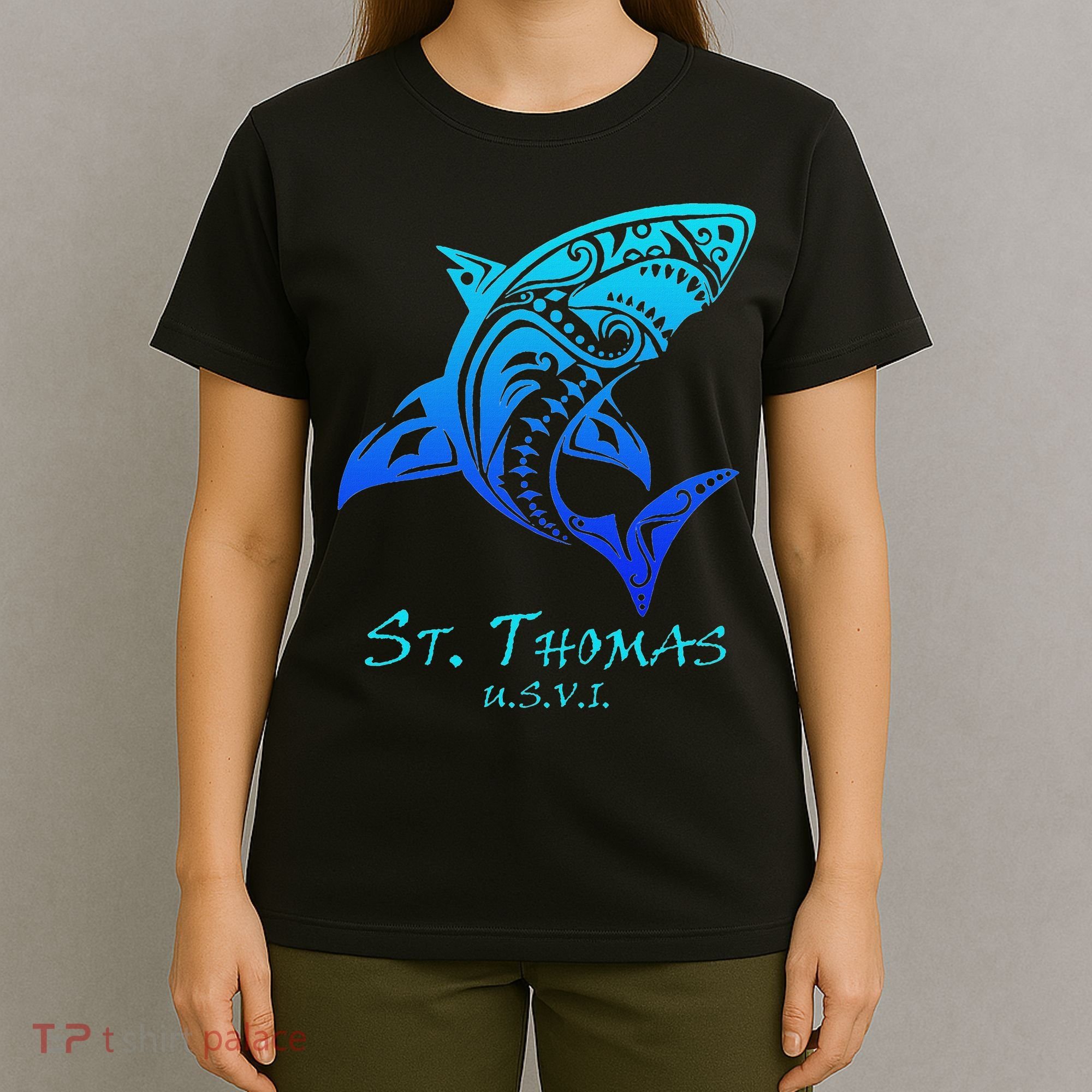 St. Thomas, Usvi Vintage Retro Tribal Shark Vacation T-Shirt