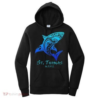 St. Thomas, Usvi Vintage Retro Tribal Shark Vacation Women's Hoodie