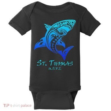 St. Thomas, Usvi Vintage Retro Tribal Shark Vacation Baby Bodysuit
