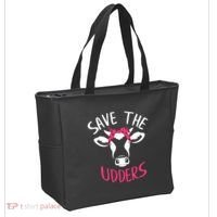 Save The Udders Breast Cancer Awareness Cow Tote Bag thumb 2