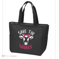 Save The Udders Breast Cancer Awareness Cow Tote Bag thumb 3