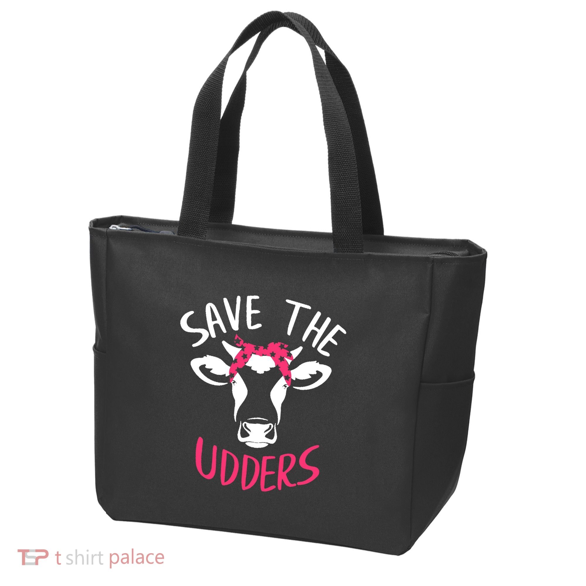 Save The Udders Breast Cancer Awareness Cow Tote Bag