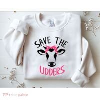 Save The Udders Breast Cancer Awareness Cow Sweatshirt thumb 2