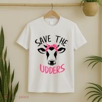 Save The Udders Breast Cancer Awareness Cow T-Shirt thumb 2