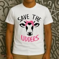 Save The Udders Breast Cancer Awareness Cow T-Shirt thumb 3