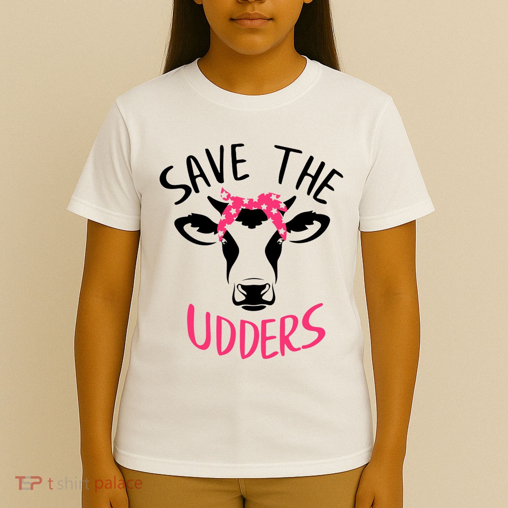 Save The Udders Breast Cancer Awareness Cow T-Shirt