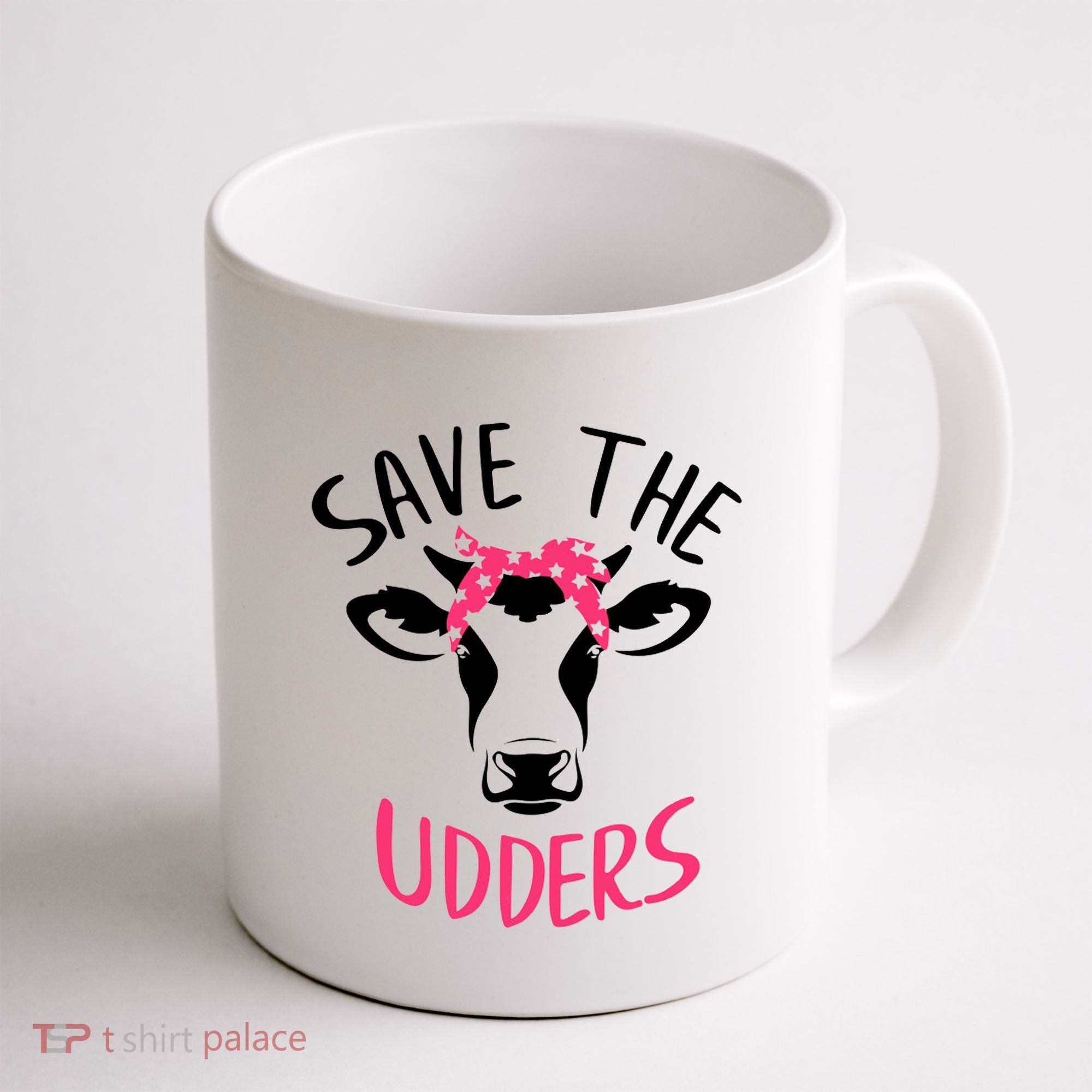 Save The Udders Breast Cancer Awareness Cow Coffee Mug