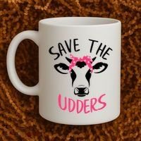 Save The Udders Breast Cancer Awareness Cow Coffee Mug thumb 2