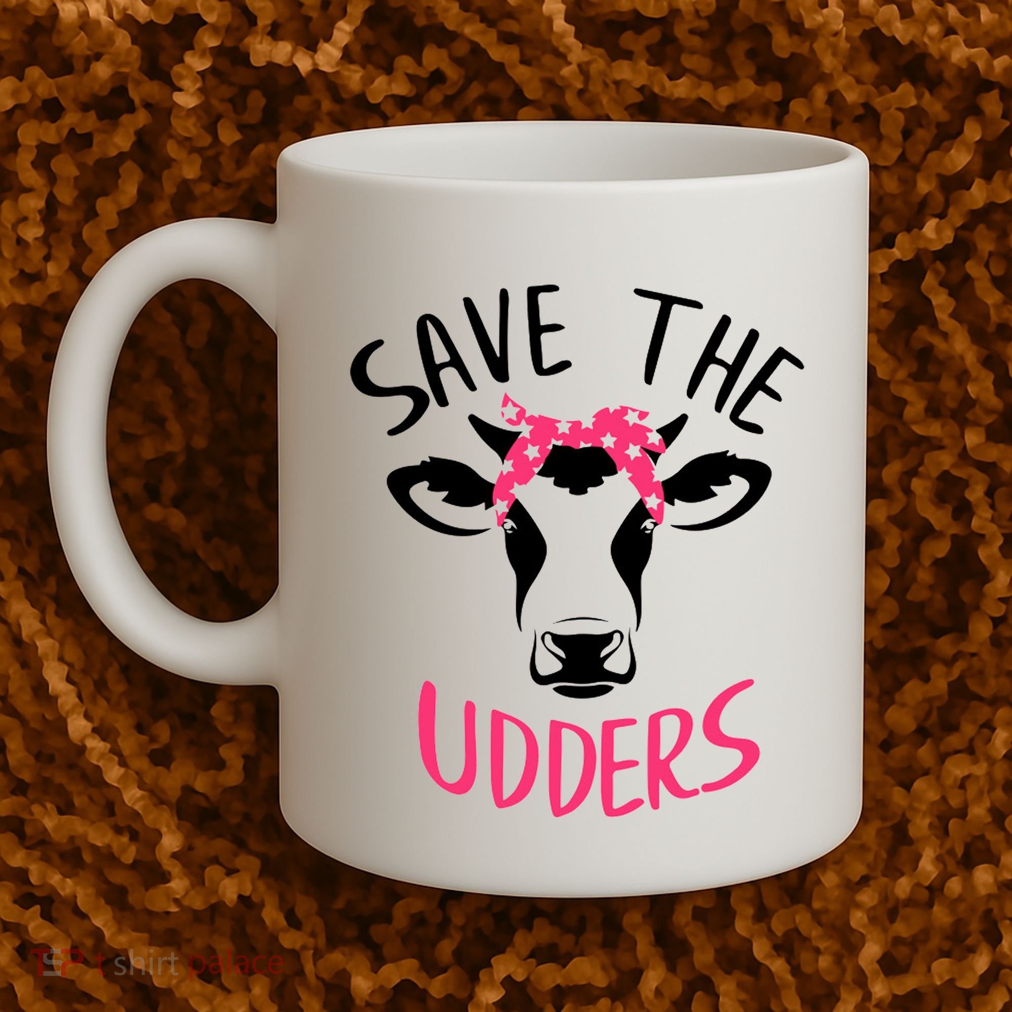 Save The Udders Breast Cancer Awareness Cow Coffee Mug