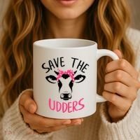 Save The Udders Breast Cancer Awareness Cow Coffee Mug thumb 3