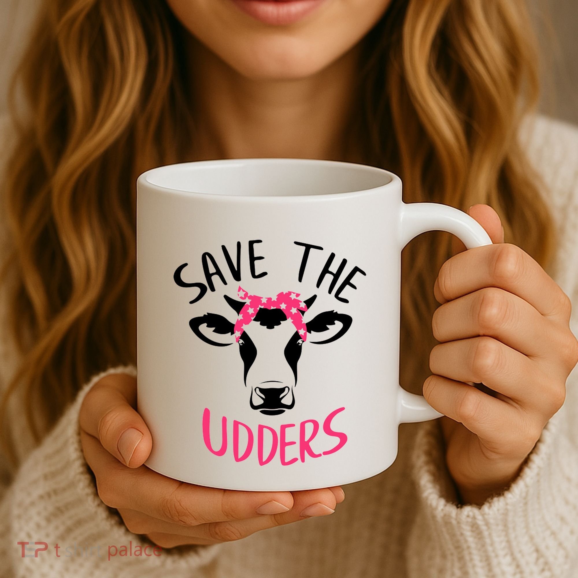 Save The Udders Breast Cancer Awareness Cow Coffee Mug