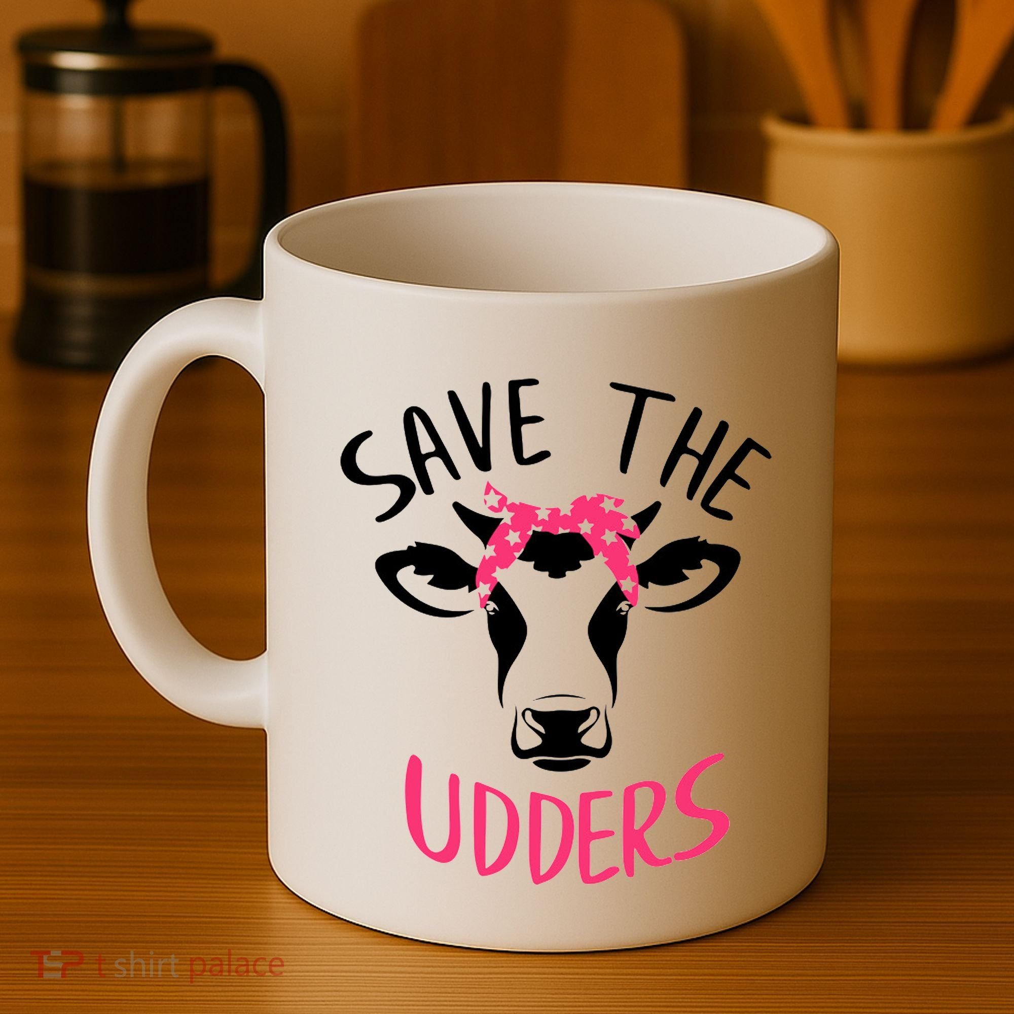 Save The Udders Breast Cancer Awareness Cow Coffee Mug