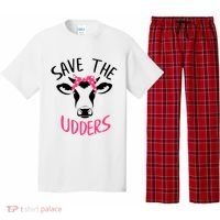 Save The Udders Breast Cancer Awareness Cow Pajama Set thumb 0