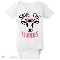 Save The Udders Breast Cancer Awareness Cow Baby Bodysuit thumb 0