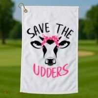 Save The Udders Breast Cancer Awareness Cow Golf Towel thumb 1