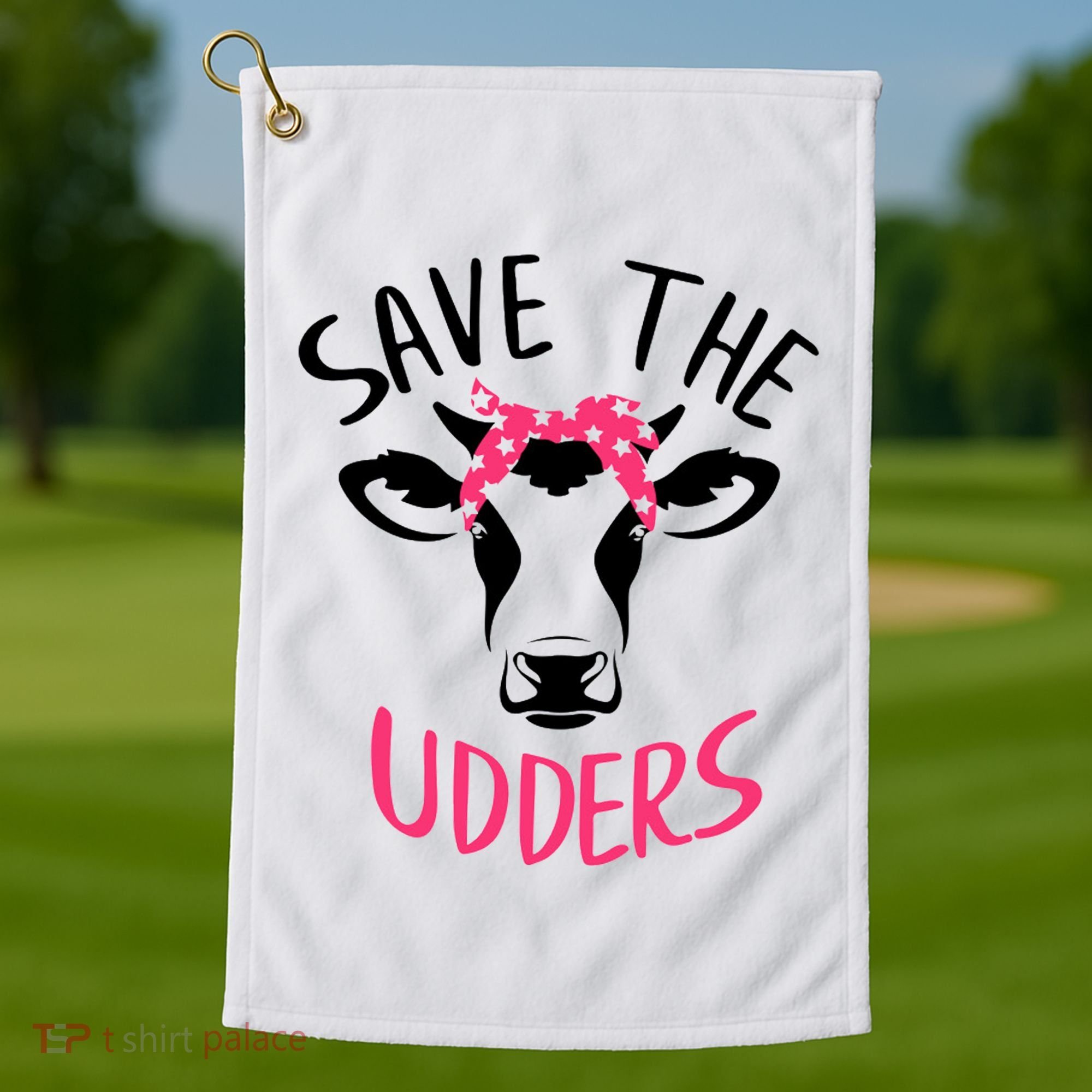 Save The Udders Breast Cancer Awareness Cow Golf Towel
