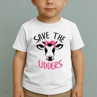 Save The Udders Breast Cancer Awareness Cow Toddler T-Shirt thumb 2