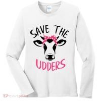Save The Udders Breast Cancer Awareness Cow Women's Long Sleeve Shirt thumb 0