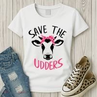 Save The Udders Breast Cancer Awareness Cow Women's T-Shirt thumb 3