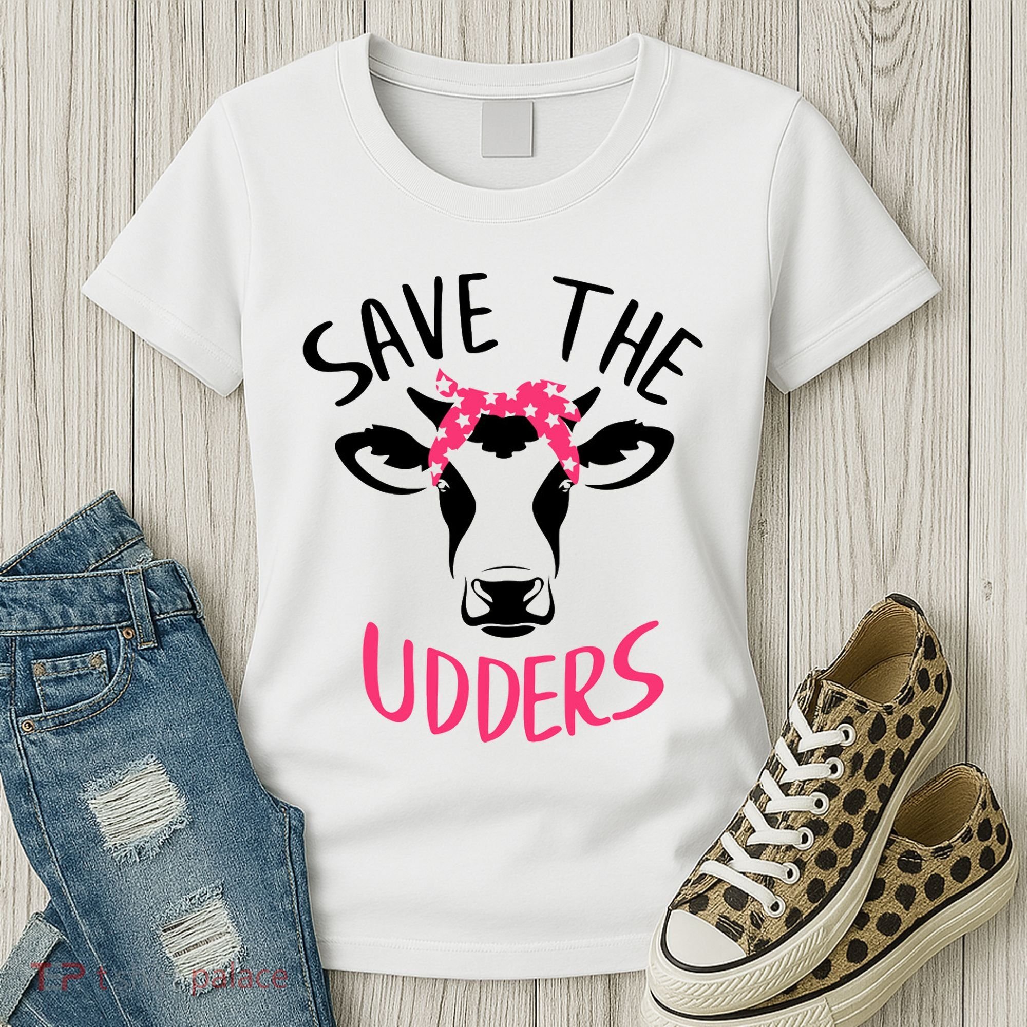 Save The Udders Breast Cancer Awareness Cow Women's T-Shirt