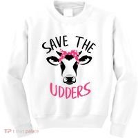 Save The Udders Breast Cancer Awareness Cow Kids Sweatshirt thumb 0