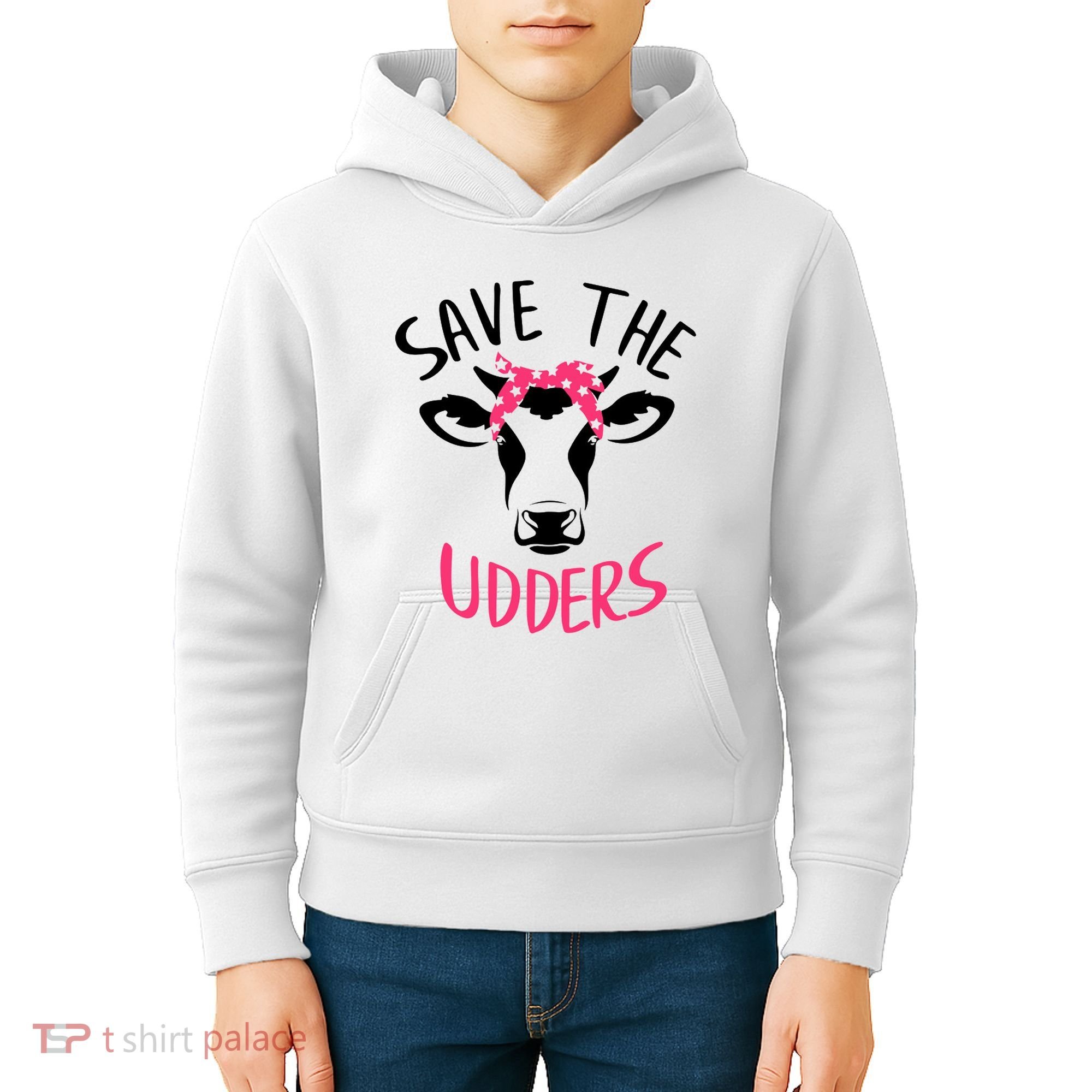 Save The Udders Breast Cancer Awareness Cow Kids Hoodie