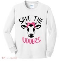 Save The Udders Breast Cancer Awareness Cow Kids Long Sleeve Shirt thumb 0