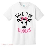 Save The Udders Breast Cancer Awareness Cow Kids T-Shirt thumb 0