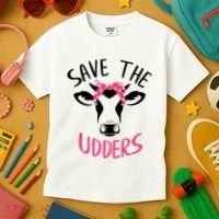 Save The Udders Breast Cancer Awareness Cow Kids T-Shirt thumb 3