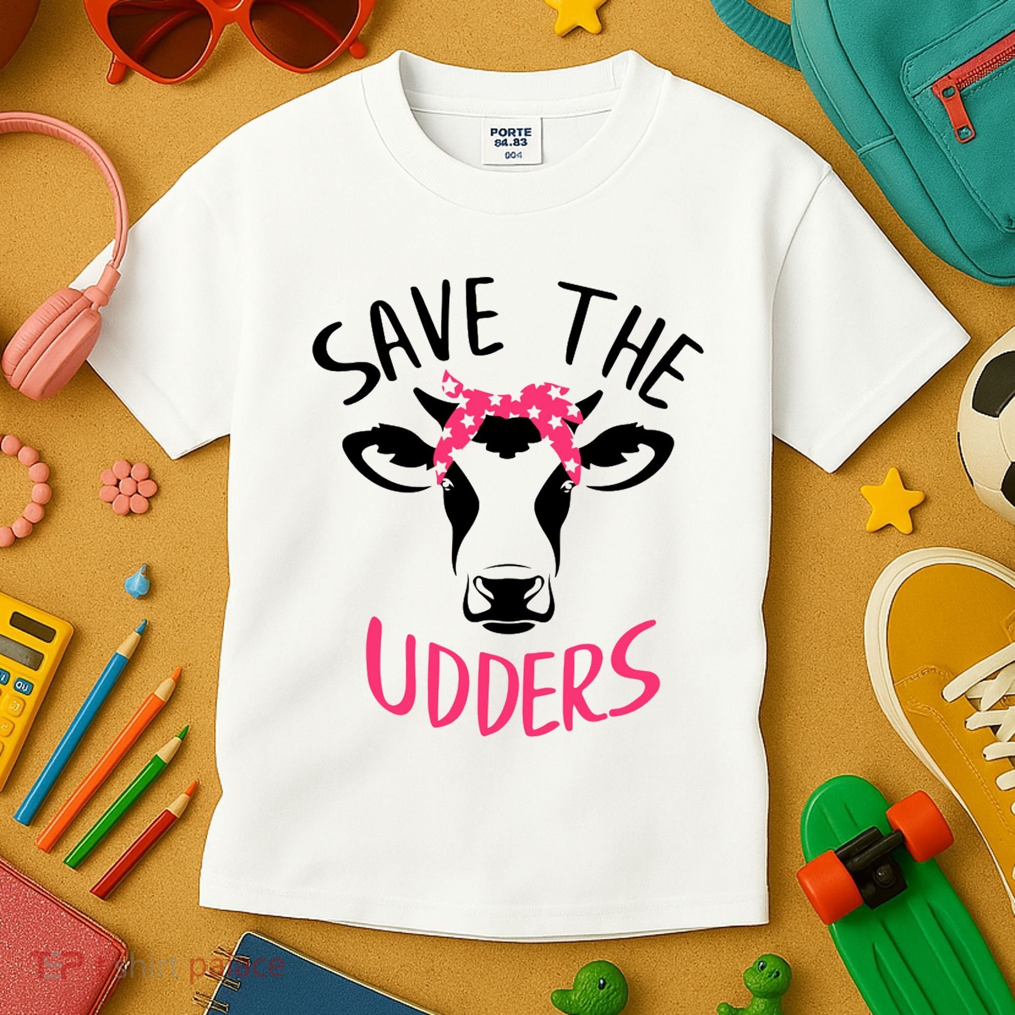 Save The Udders Breast Cancer Awareness Cow Kids T-Shirt