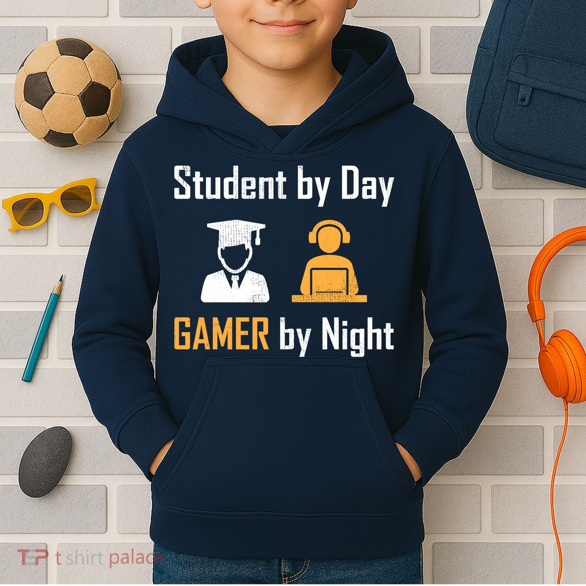Student By Day Gamer By Night Kids Hoodie