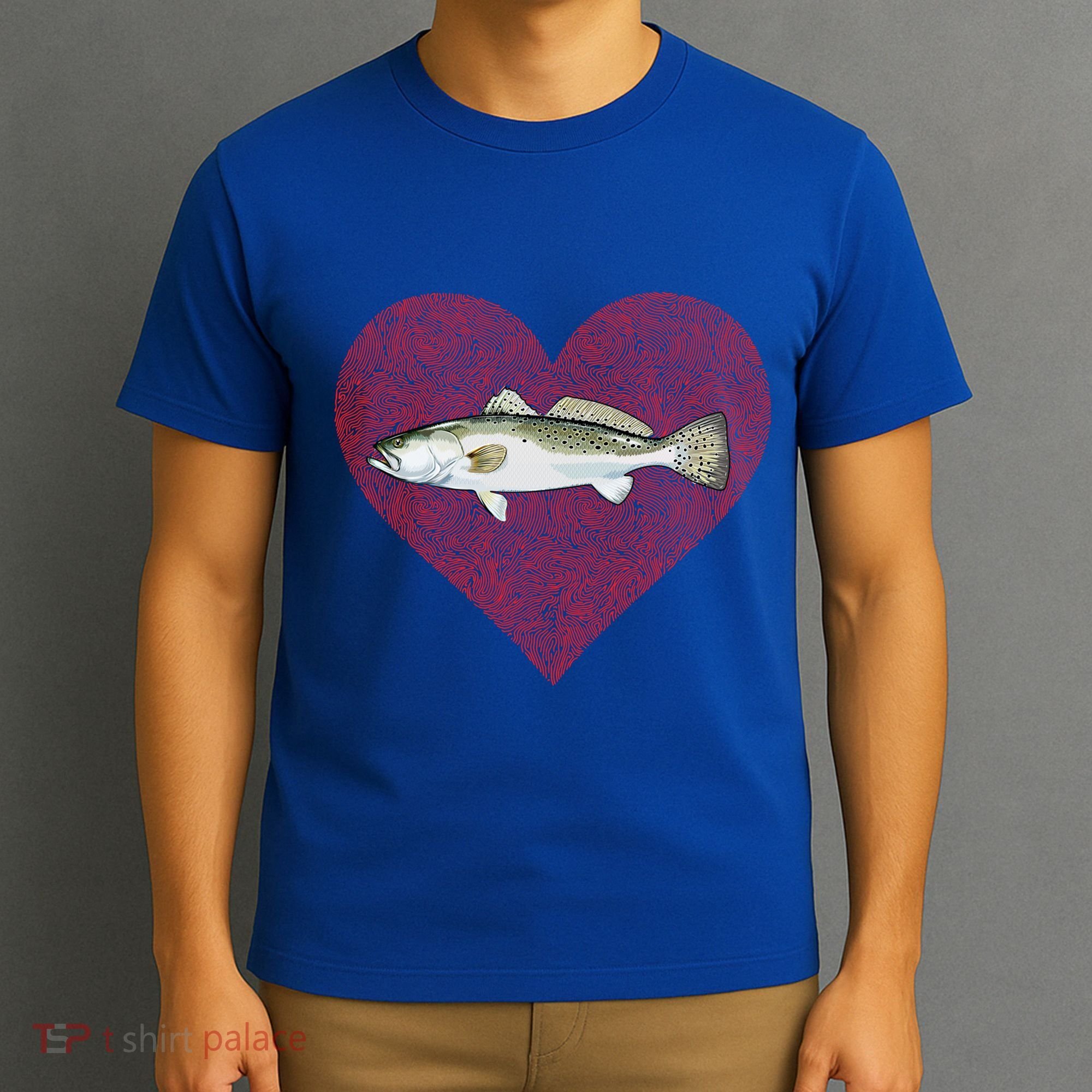Speckled Trout Valentines Day Fish Love Fingerprint Cool Gift T-Shirt