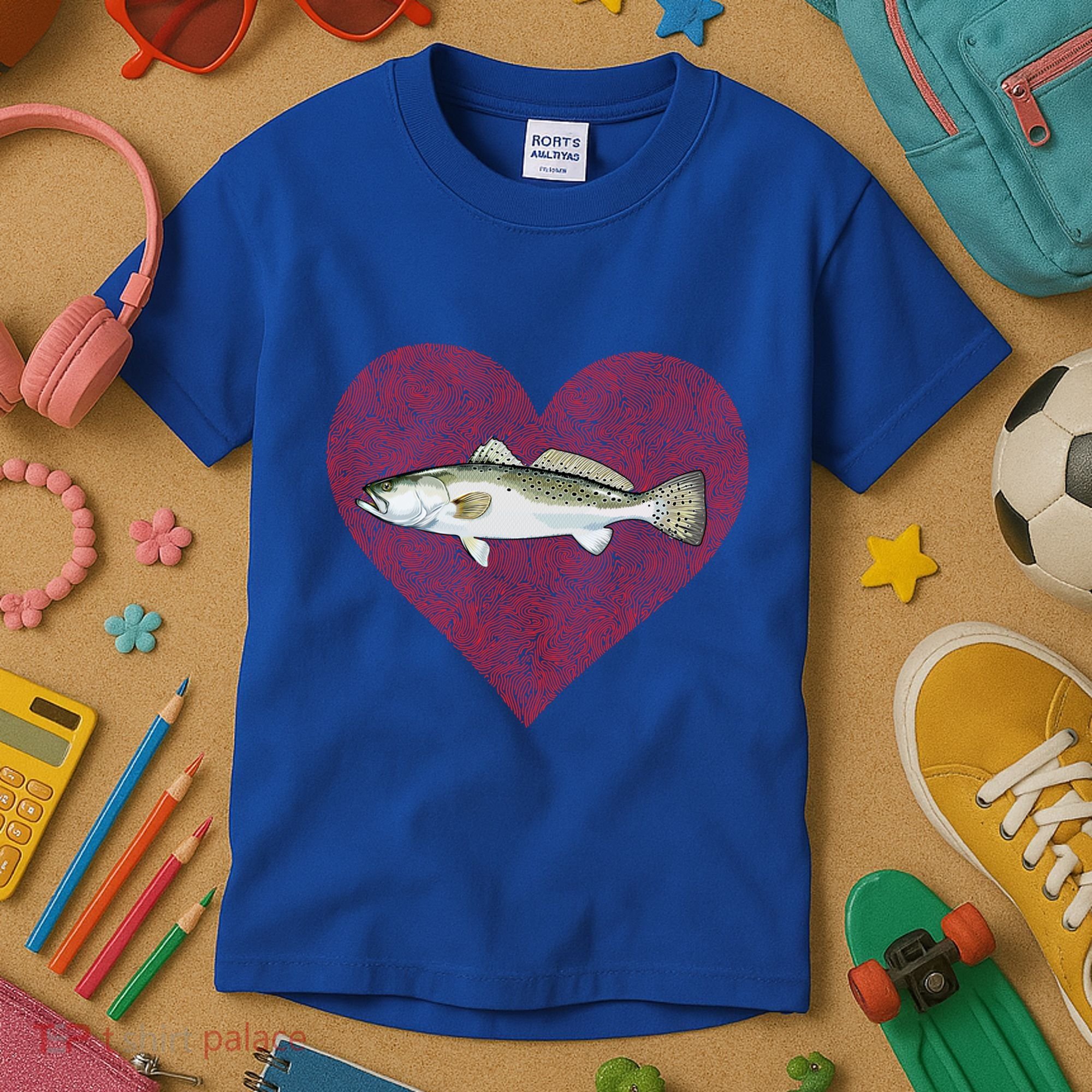 Speckled Trout Valentines Day Fish Love Fingerprint Cool Gift Kids T-Shirt