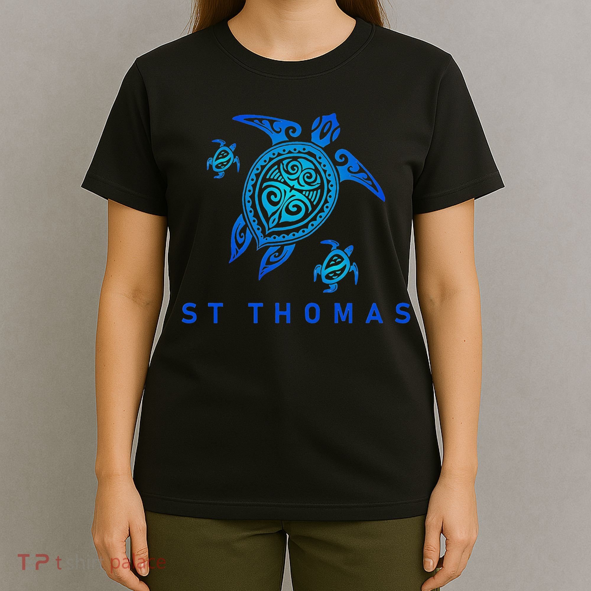 St Thomas Virgin Islands Sea Blue Tribal Turtle T-Shirt