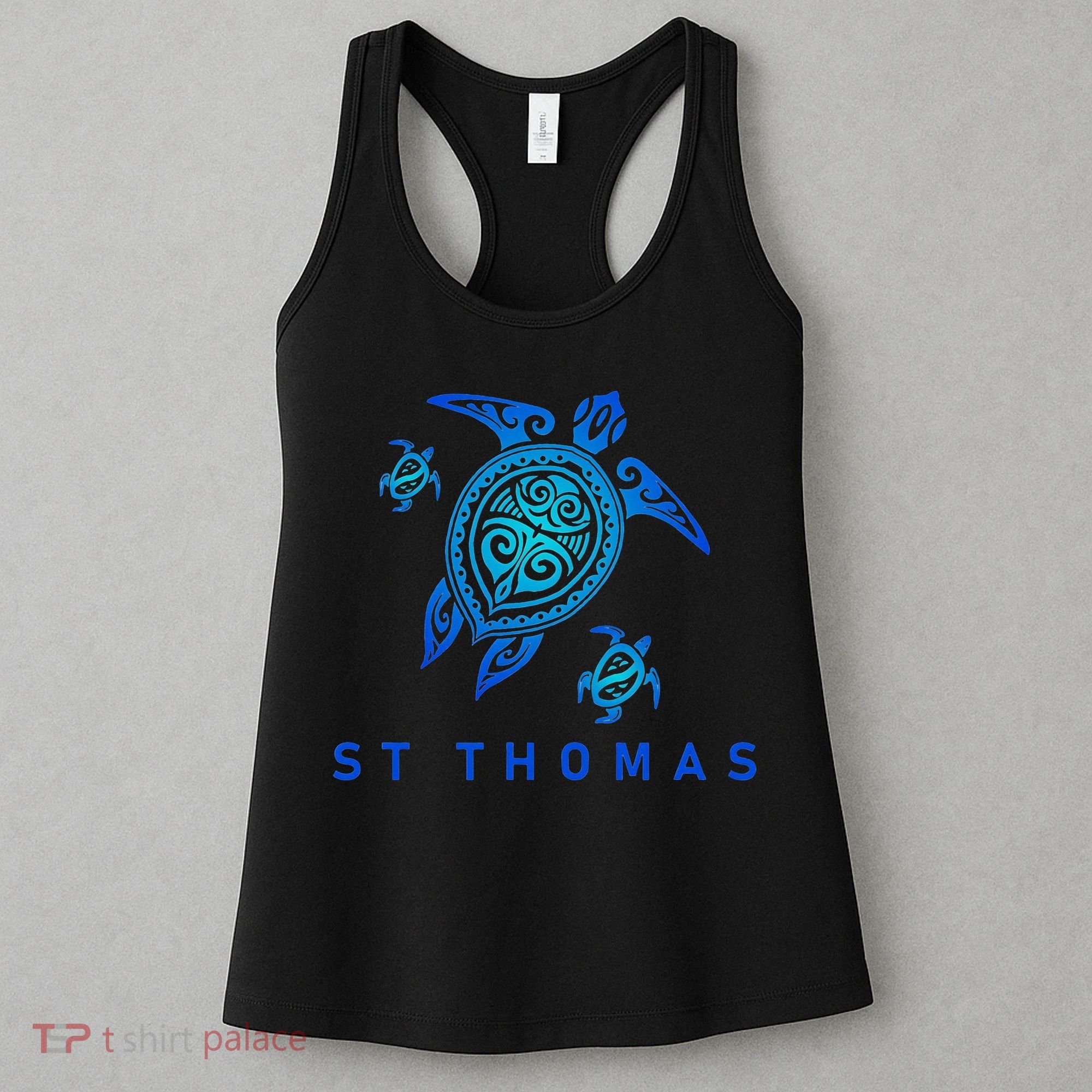 St Thomas Virgin Islands Sea Blue Tribal Turtle Women's Tank Top
