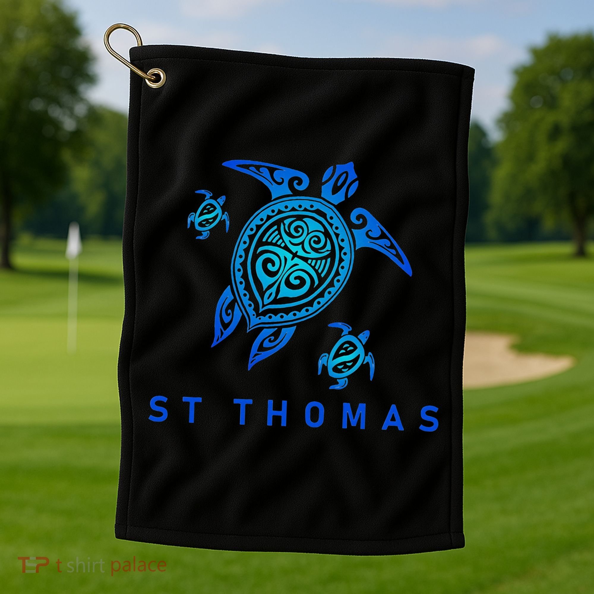 St Thomas Virgin Islands Sea Blue Tribal Turtle Golf Towel