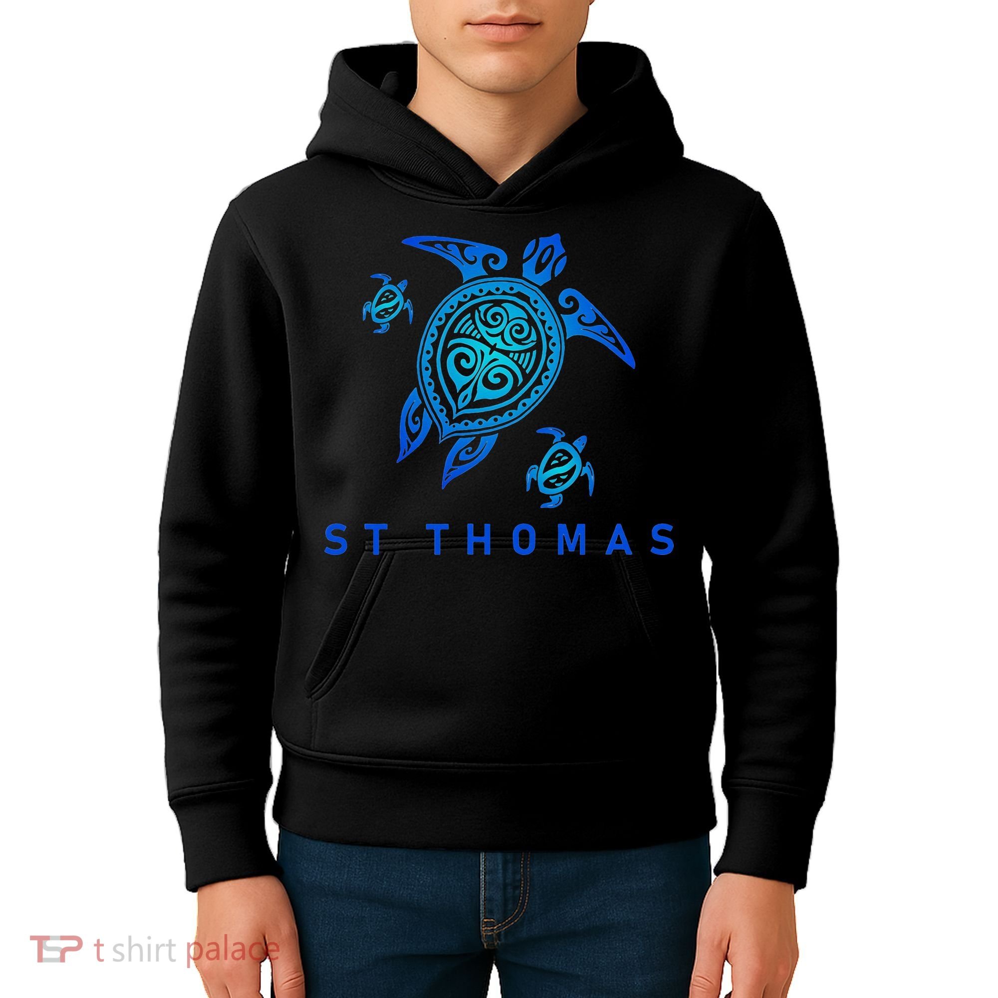 St Thomas Virgin Islands Sea Blue Tribal Turtle Kids Hoodie